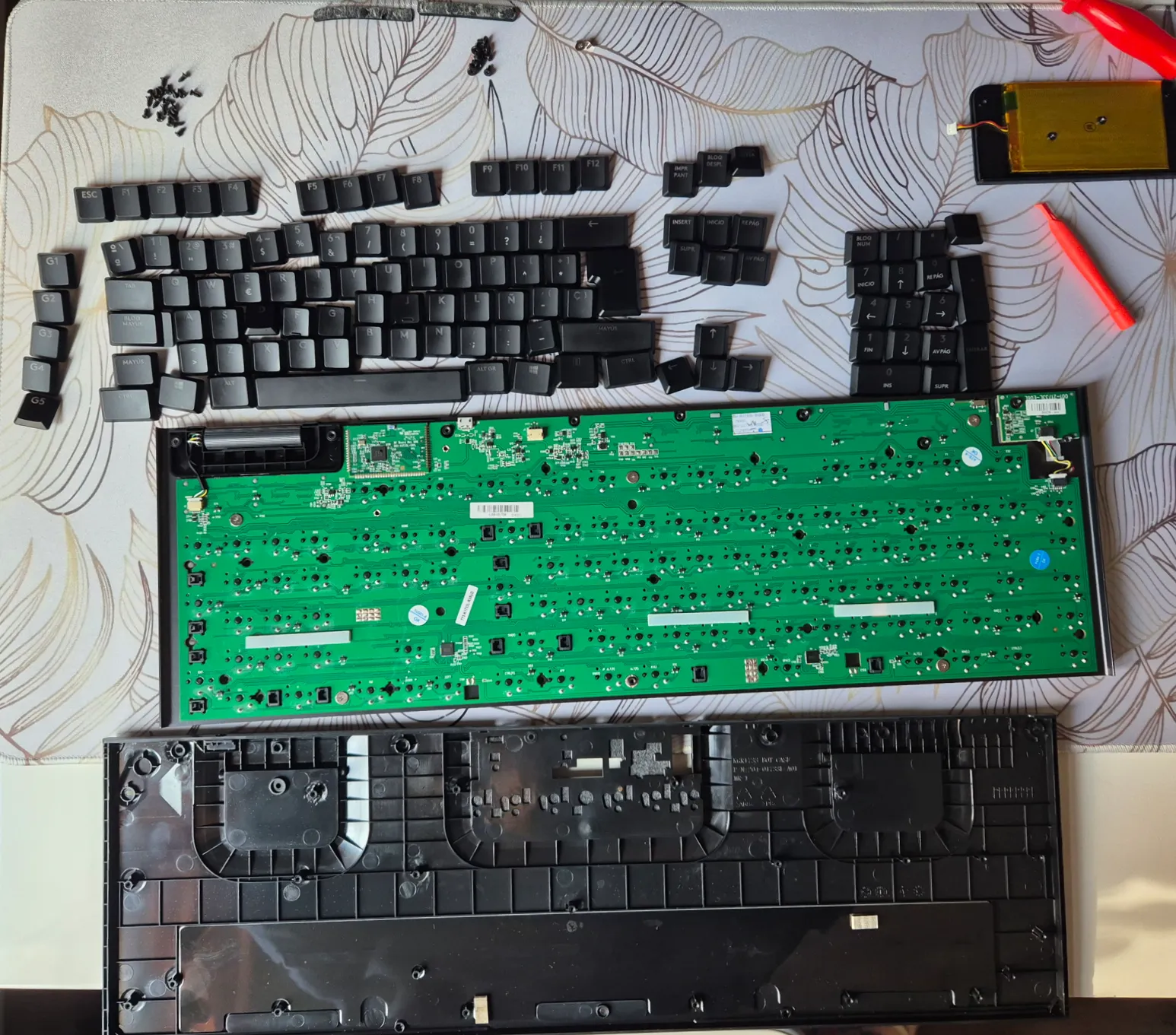 Imagen del teclado desmontado con la placa a la vista